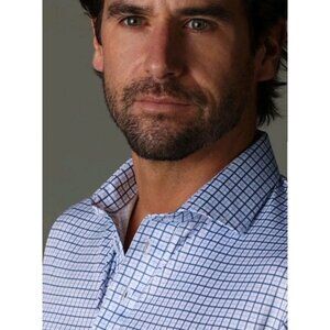 Collars & Co. Mens Large-Tall Blue Checkered Dress Collar Polo Shirt